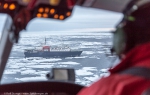 MV Ortelius near Peter I Island, seen from the helicopter.